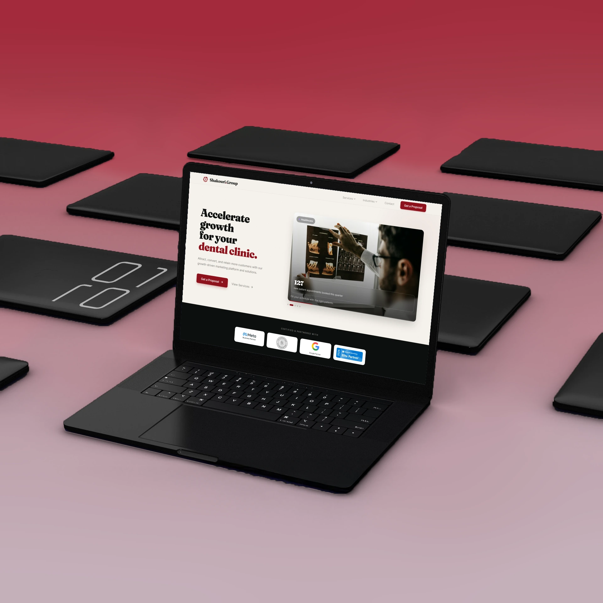 Shakouri Group website redesigned and rebuilt in Next.js, shown on a laptop mockup