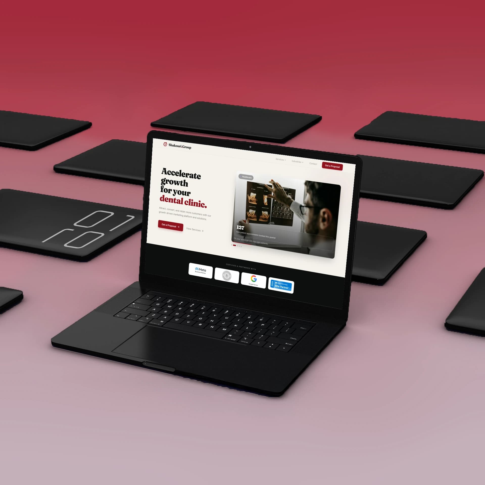 Shakouri Group website redesigned and rebuilt in Next.js, shown on a laptop mockup