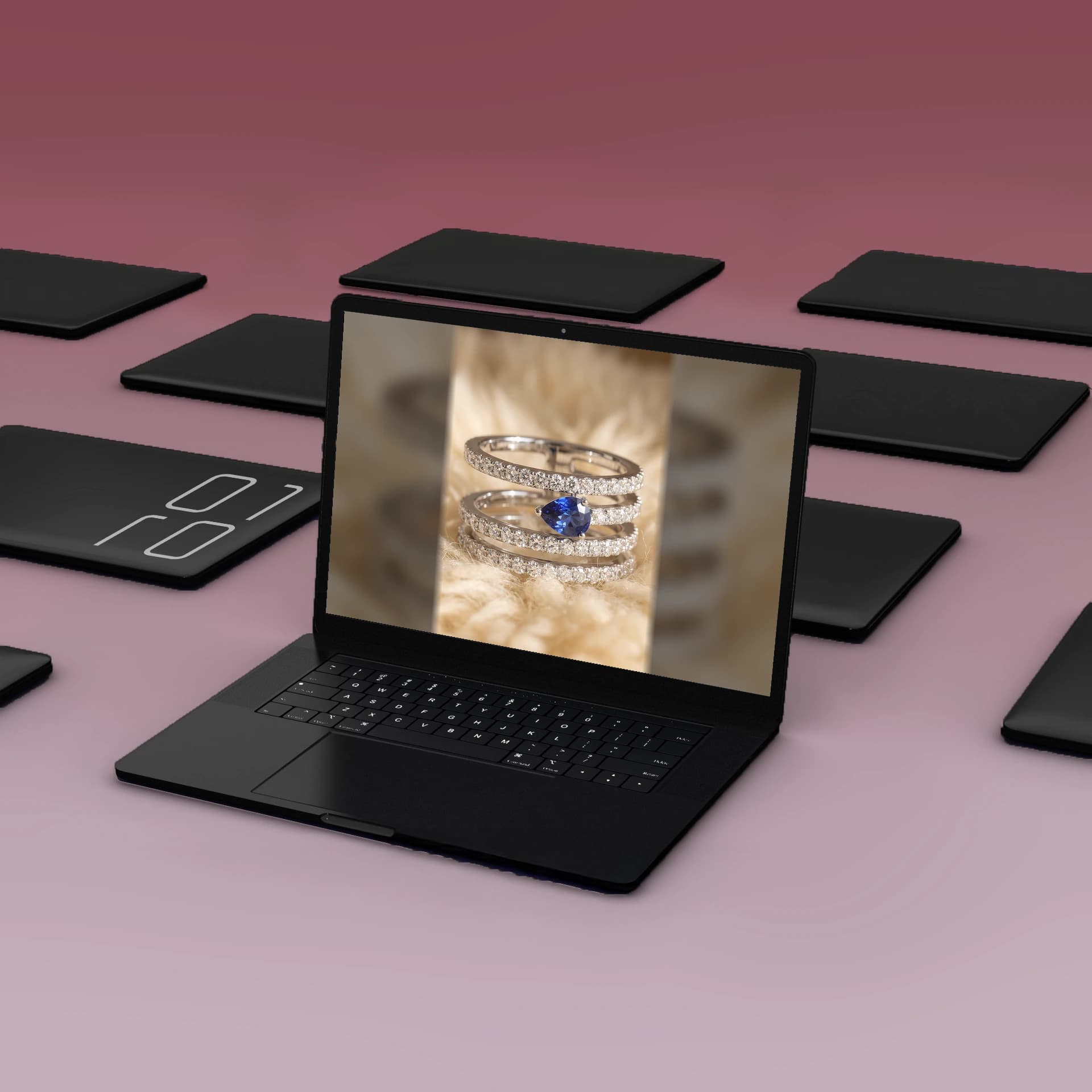 Humbertown Jewellers diamond ring from the AI-assisted puppy video campaign, shown on a laptop mockup