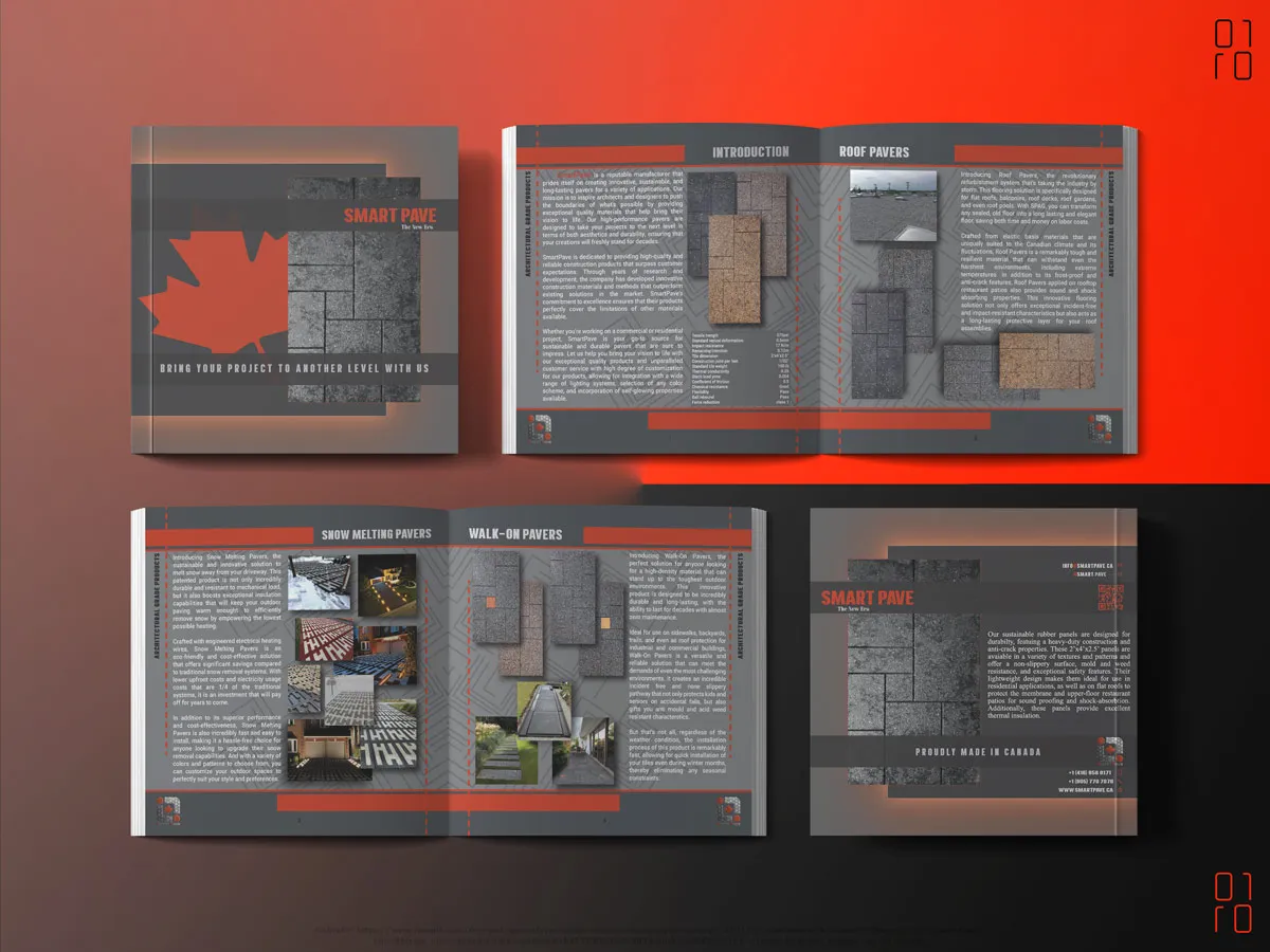 SmartPave 8-page brochure design showcasing product visuals and branding